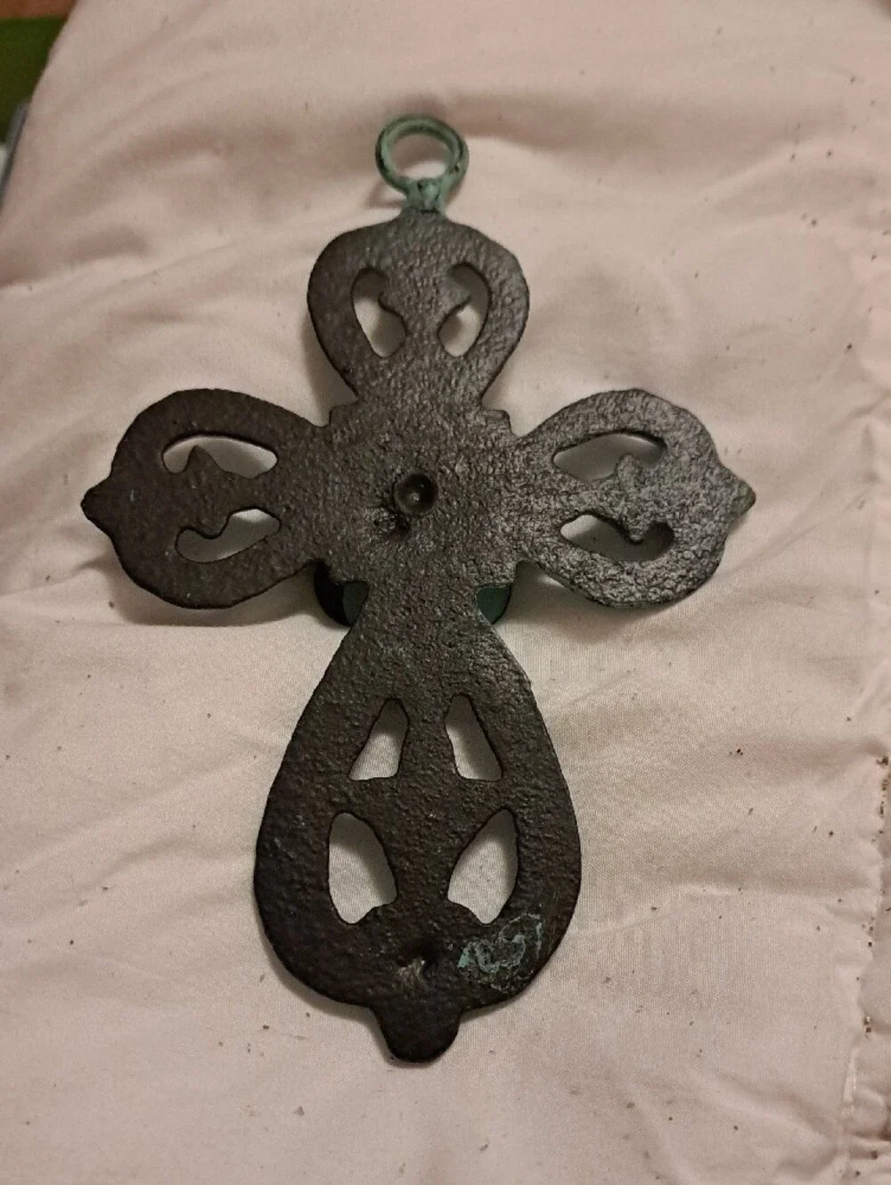 Hobby Lobby Patina Turquoise Wall Cross with Brown Flower